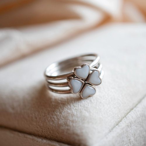 Leaf Heart - 3 mm heart ring set - mother daughter rings with breast milk or baby hair