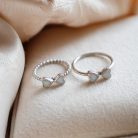 Leaf Heart - 3 mm heart ring set - mother daughter rings with breast milk or baby hair