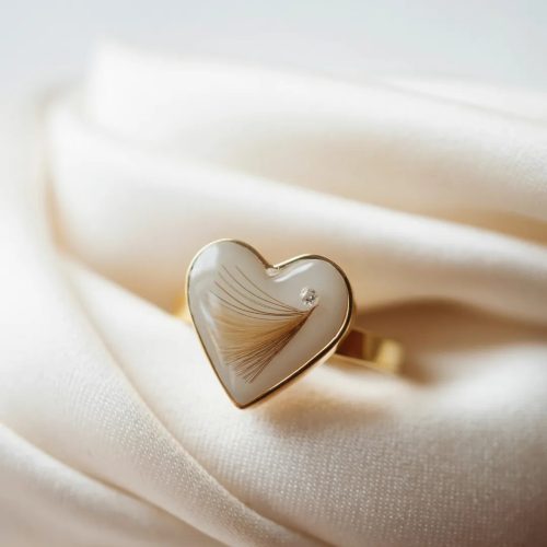 Heart Droplet Two Golden - Heart-shaped golden mother's milk or baby hair ring