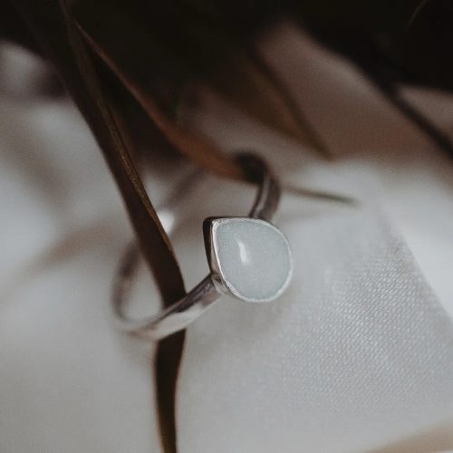 DROPLET - silver ring with stone in the shape of a drop - mother's milk or baby hair