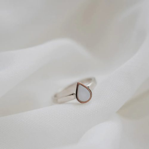 DROPLET - silver ring with stone in the shape of a drop - mother's milk or baby hair