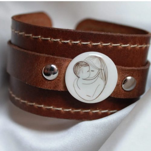 TALE OF THE GREAT - Thick leather  bracelet with optional shape with breastmilk cabochon