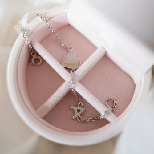 Tiny Heart - 5mm Szív - fehérarany köztes karkötő anyatejjel vagy babahajjal - gyorsan elkészül