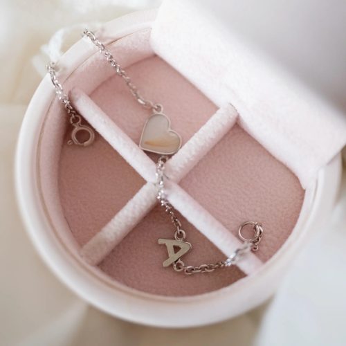 Tiny Heart - 5mm Szív - ezüst köztes karkötő anyatejjel vagy babahajjal