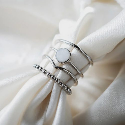 Triple Conjunction - Triple silver ring set with breast milk or baby hair