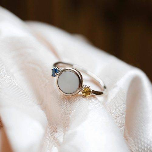 Kétcsillag - Ikerláng ezüst anyatejes gyűrű - babahajas gyűrű